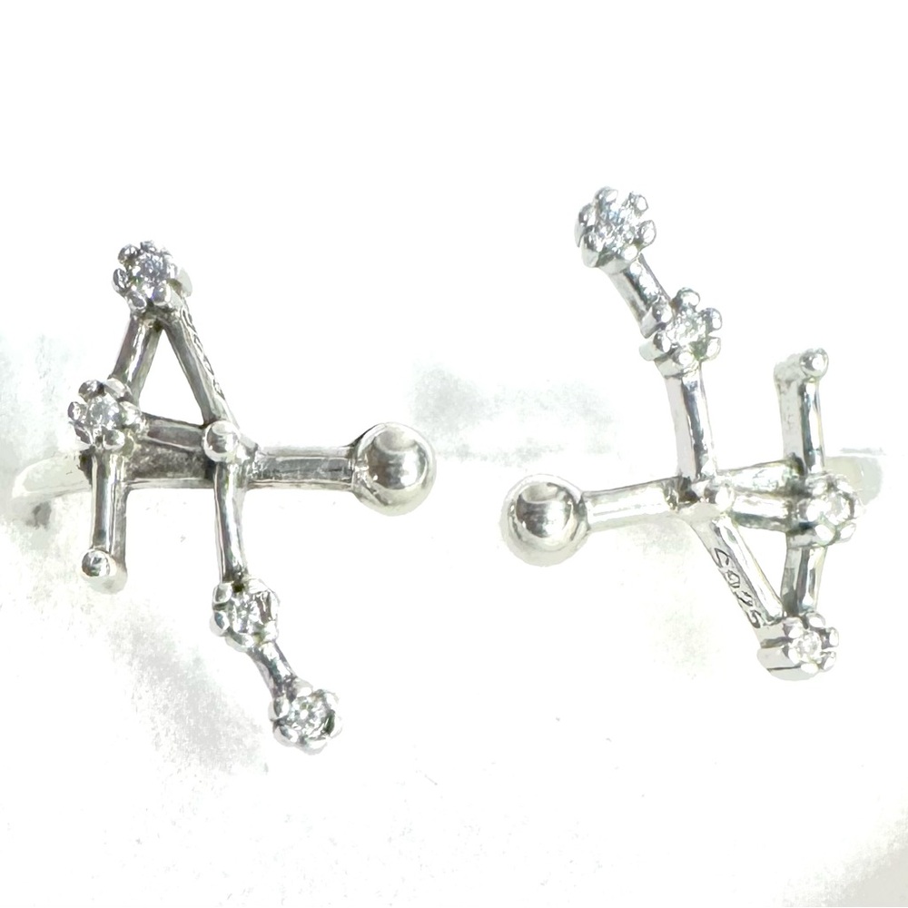 Silver 925 Pave Diamonds Zodiac Libra Constellation Ear Cuff Set